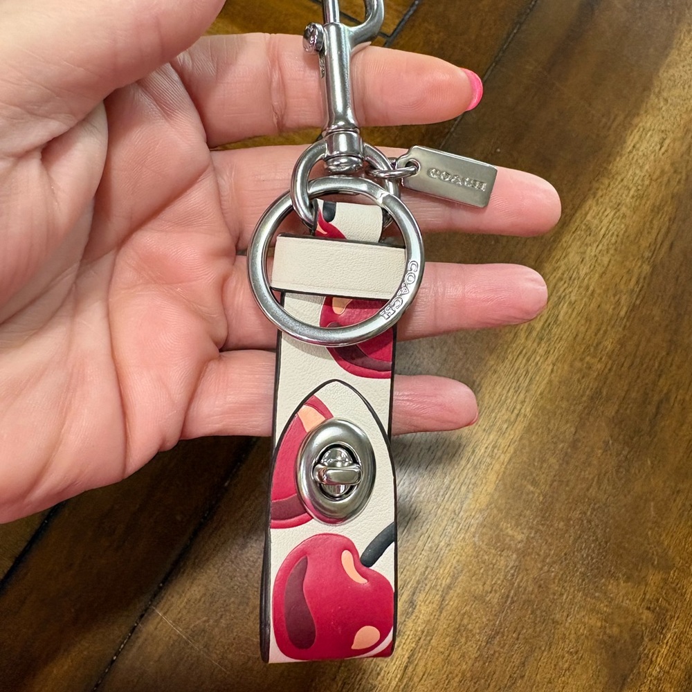 Coach Cherry Leather Keychain with Silver Accents